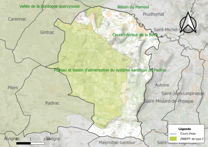 Carte des ZNIEFF de type 2 sur la commune.