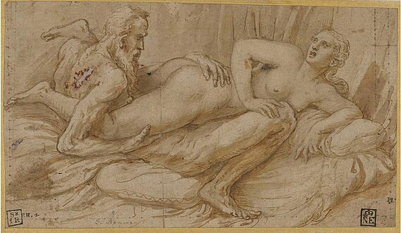 Erotic Scene, Giulio Romano. Pen and charcoal drawing. Museum of Fine Art of Budapest. Around 1530