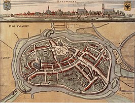 Historische kaart en stadsgezicht van Bolsward uit 1664