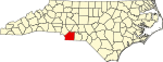 Mapa de Carolina del Norte con la ubicación del condado de Union