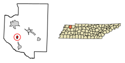 Location of Sharon in Weakley County, Tennessee.