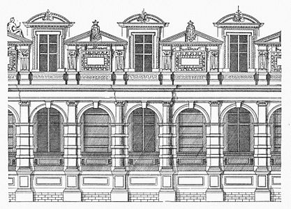 Facade design for garden wing of Tuileries Palace designed by Philibert Delorme