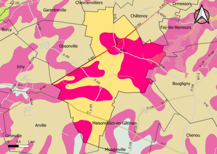 Carte montrant en couleurs le zonage géologique simplifié d'une commune