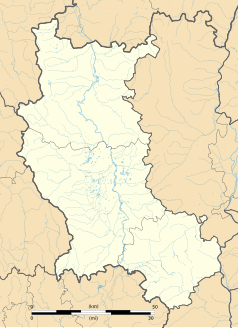 Mapa konturowa Loary, blisko prawej krawiędzi na dole znajduje się punkt z opisem „Vérin”