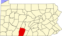 Map of Pensilvanija highlighting Bedford County