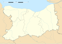 Mapa konturowa Calvados, u góry po prawej znajduje się punkt z opisem „Tourville-en-Auge”