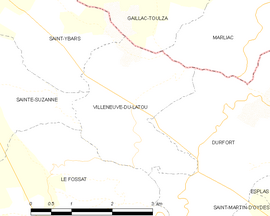 Mapa obce Villeneuve-du-Latou