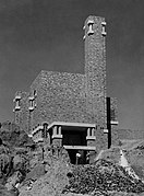 The newly constructed incinerator in 1937. Garbage was tipped in at road level and a reverberatory furnace reduced the garbage to ash, which was fed into this pit to enable the area to be reclaimed.