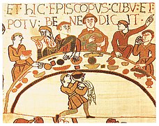 Banquete representado en el tapiz de Bayeux, siglo XI.