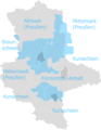 Fläche des Herzogtums Magdeburg um 1790 (Hintergrund: Land Sachsen-Anhalt heute)