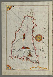 map of Sicily with with ports, islands, towns, rivers, and mountains labeled as well as illustrated