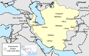 Map of a large empire spanning much of Central Asia, Persia, and the Middle East