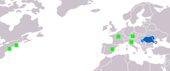 Dark red: nacionalni; red: službeni jezik; Light red: nacionalna manjina; green: manjina.