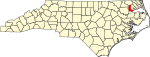 Mapa de Carolina del Norte con la ubicación del condado de Chowan