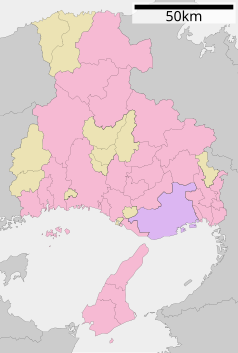 Mapa konturowa prefektury Hyōgo, na dole znajduje się punkt z opisem „Sumoto”