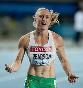 Sally Pearson na haar zege op de WK 2011, Daegu.