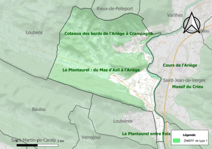 Carte des ZNIEFF de type 1 sur la commune.