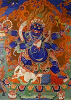 Fancy coloured Buddhist throne under Mahakala, Ladakh