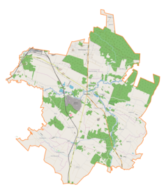 Mapa konturowa gminy Morawica, blisko centrum na dole znajduje się punkt z opisem „Dębska Wola”