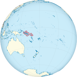 Solomon Islands on the globe (small islands magnified) (Polynesia centered)