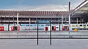 Place name sign on a platform