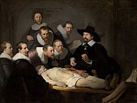 Realismo: Lección de anatomía del Dr. Nicolaes Tulp (1632), de Rembrandt, Mauritshuis, La Haya.