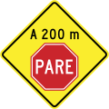 Présignalisation d'un stop dans 200 m, de l'Argentine (P.33.a)