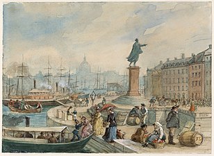 Gustav III:s staty 1869, Akvarell av Fritz von Dardel.