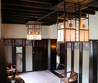 Interior hallway view, Hill House, Helensburgh, Scotland, designed and built by Walter Blackie (1902–1904)[68]