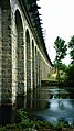 A cantilevered railroad deck and fence on the Canton Viaduct