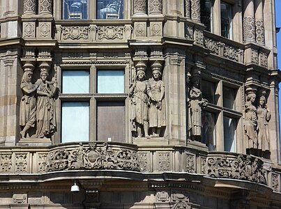 Renaissance Revival caryatids on the Jenners, department store, Edinburgh, UK, by William Hamilton Beattie, 1894