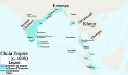 The Chola Empire at its greatest extent c. 1030, under Rajendra I