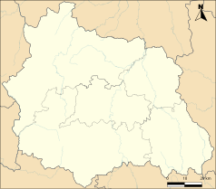 Mapa konturowa Puy-de-Dôme, blisko centrum na dole znajduje się punkt z opisem „Tallende”