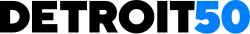 The words "Detroit 50" in a bold sans-serif font. "Detroit" is in black and "50" is in light blue.