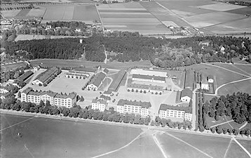 Flygfoto över före detta Upplands artilleriregemente.