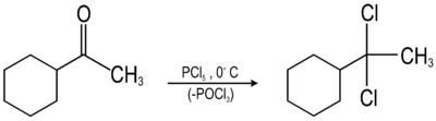 Cyclohexyl methyl ketone to gem-dichloride