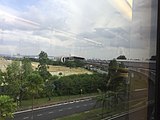 The view of the station from a train approaching.