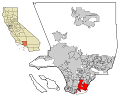 Lage von Long Beach im Los Angeles County (rechts) und in Kalifornien (links)