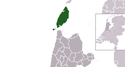 Highlighted position of Texel in a municipal map of North Holland