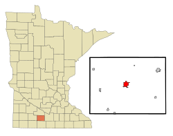 Location of St. James within Watonwan County and state of Minnesota