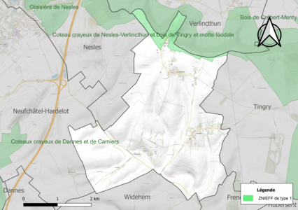 Carte de la ZNIEFF de type 1 sur la commune.