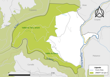 Carte des ZNIEFF de type 2 de la commune.