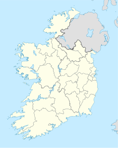 Mapa konturowa Irlandii, blisko centrum po lewej na dole znajduje się punkt z opisem „Katedra Najświętszej Maryi Panny w Limerick”