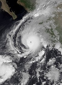 A satellite photo of Hurricane Orlene intensifying toward peak strength, while approaching the western coast of Mexico on October 2, 2022.