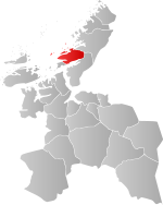 Mapa do condado de Trøndelag com Bjugn em destaque.