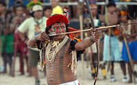 A Brazilian tribesman holding a bow and arrow