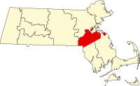 Map of Masačusets highlighting Norfolk County