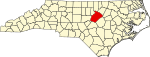 Mapa de Carolina del Norte con la ubicación del condado de Wake