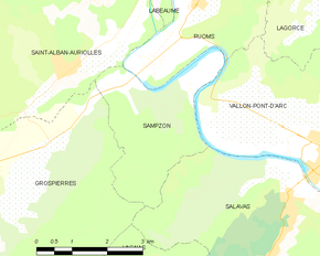 Poziția localității Sampzon