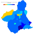 Loĝkresko laŭ municipoj inter 1998 kaj 2008.